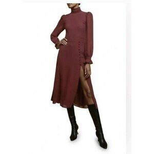 Reformation Maroon High Neck Stevi Valentin Victorian Dress Size 12